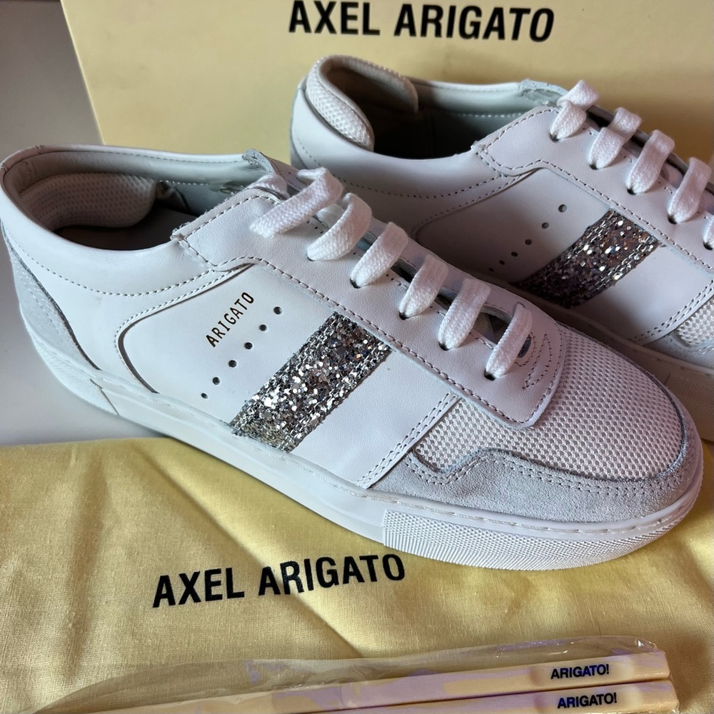 NWT Axel Arigato Detailed Platform Sneaker - White/Silver Glitter - EU 37 US 6.5 - Picture 15 of 16
